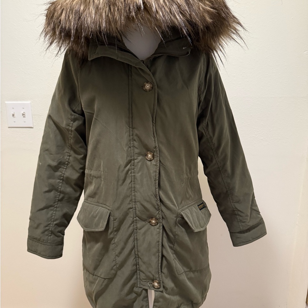 Abercrombie & Fitch Kids Olive Puffer Coat with Faux Fur